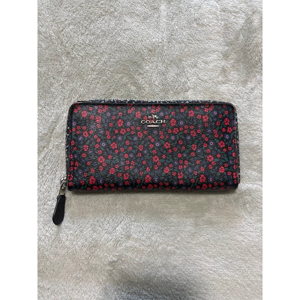 Coach accordion zip wallet midnight floral red rose style F59066 canvas leather